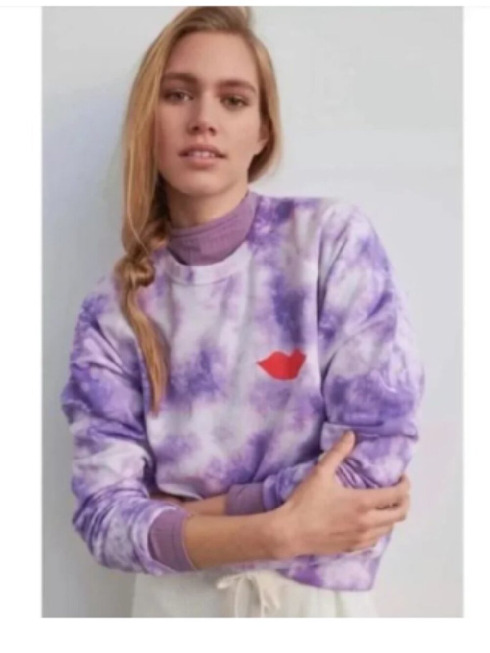 Clare V. Cloud Tie Dye Crewneck Sweatshirt in Violet Purple Sz M